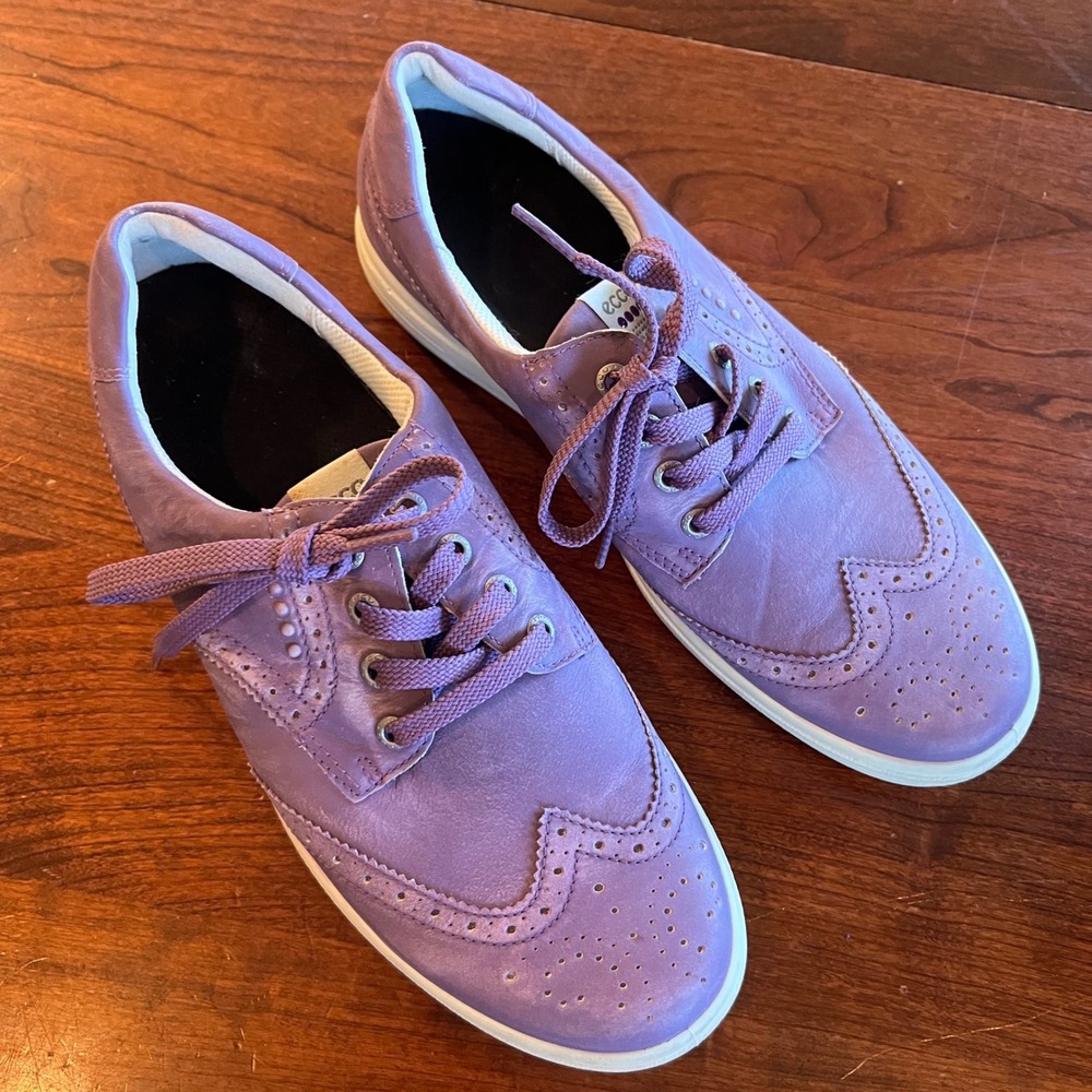 ECCO Golf Shoes Purple Leather Wingtip Brogue Spikeless EU 41 Extra Width